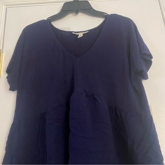 Jessica Simpson Maternity Dark Blue Flowy Short Sleeve Boho V Neck Top Medium - Picture 6 of 6